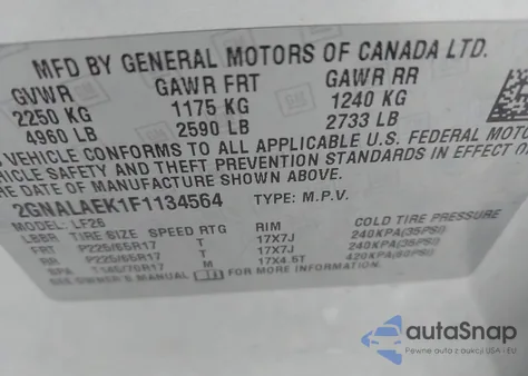 2015 Chevrolet Equinox Ls from USA, damaged, VIN 2GNALAEK1F1134564